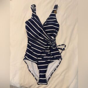 Classic Navy & White Stripe One-Piece Swimsuit NEW